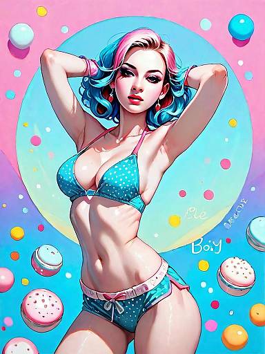 Stylish Woman in Vibrant Teal Cotton Bralette and Sporty Shorts Digital Art