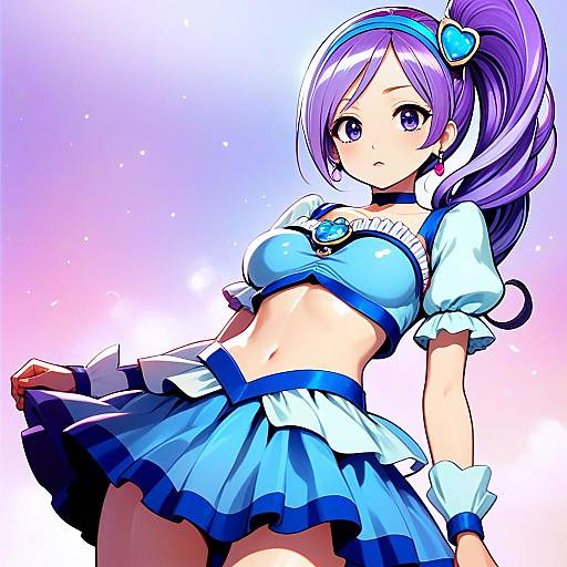 Anime Girl with Purple Hair in Blue Magical Girl Outfit