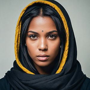 Portrait of a Woman with Brown Eyes and Headscarf