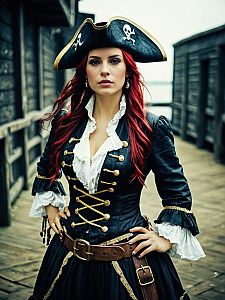 Woman in Pirate Costume with Cinematic Realism and Fashion Style Cosplay