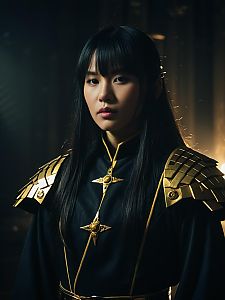 Man in Realistic Ageha Takeda Cosplay Costume with Gold Armor