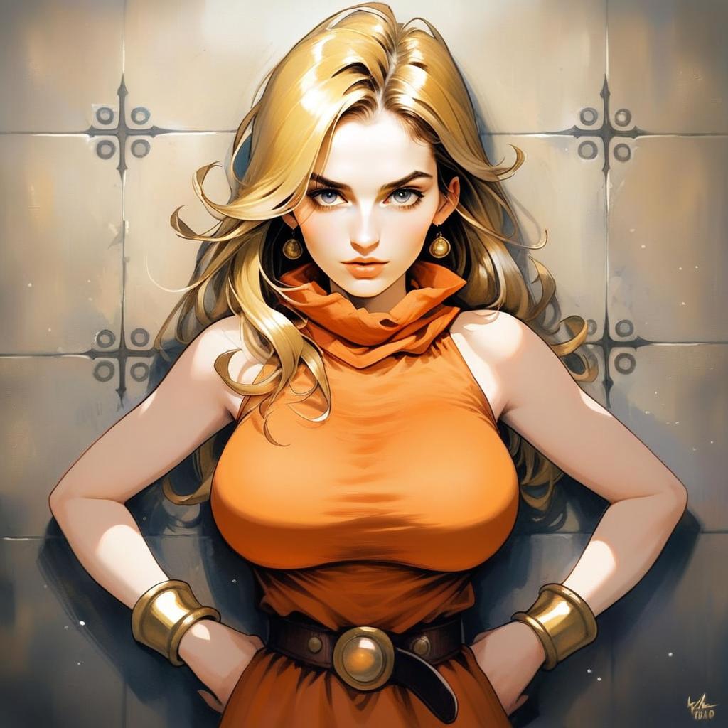 Confident Woman in Orange Top - Digital Illustration Confident Woman in Orange Top - Digital Illustration