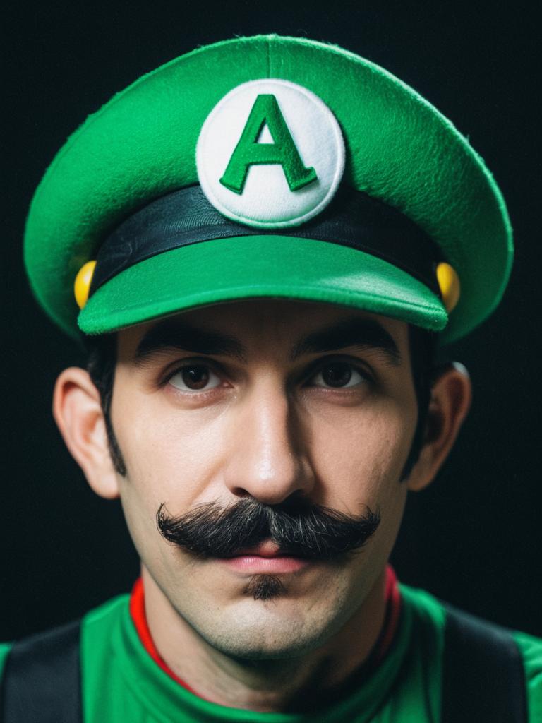 Man in Mario Luigi Costume Halloween Cosplay Headshot