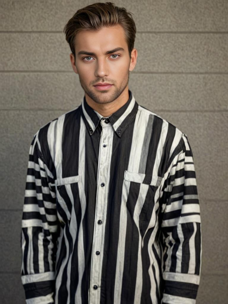 Confident Male Model in Striped Shirt