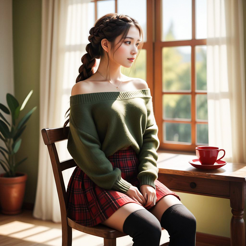 Thoughtful Young Woman in Cozy Attire by Window