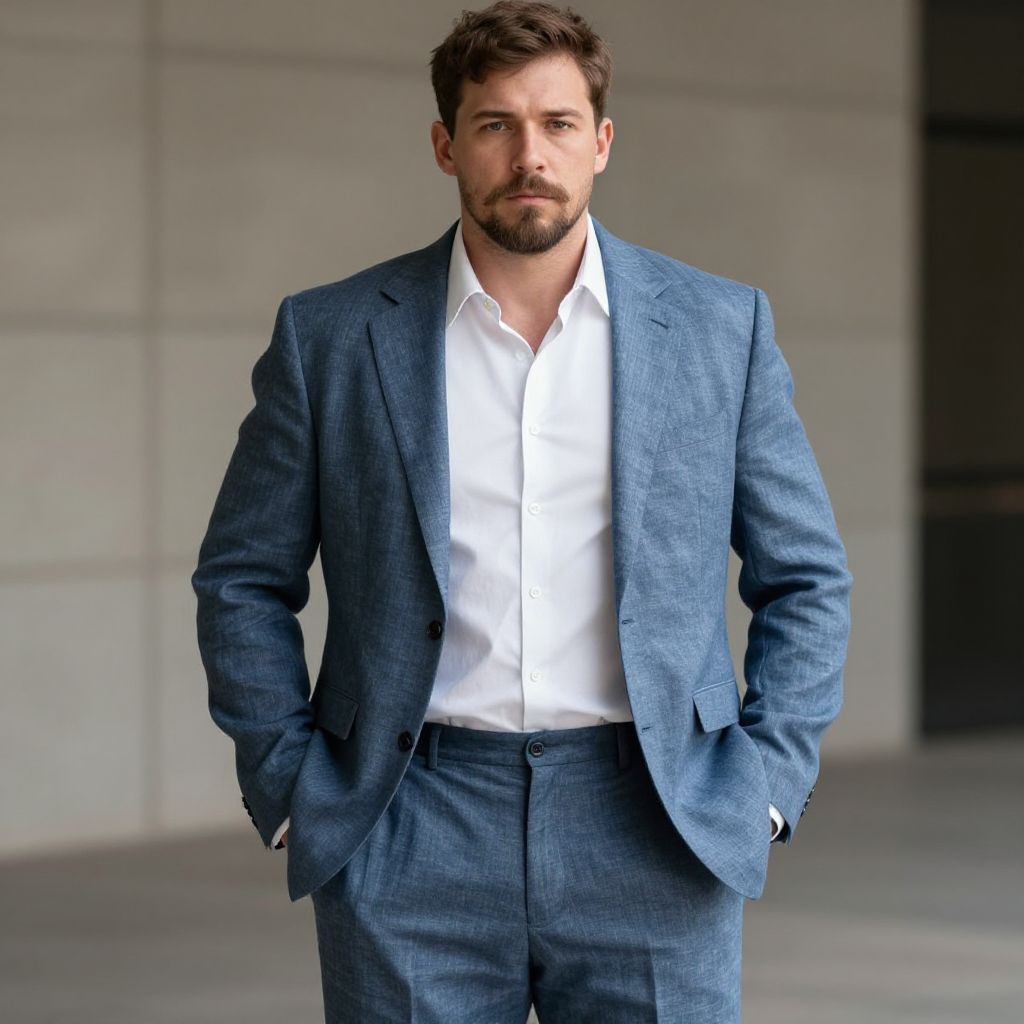 Confident Man in Blue Suit and White Shirt Portrait