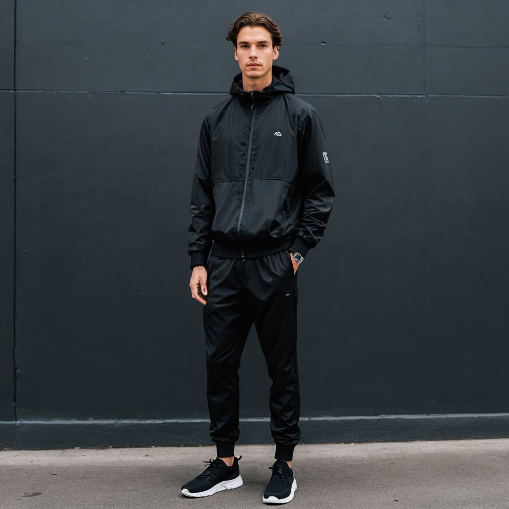 Stylish Young Man in Black Athletic Outfit