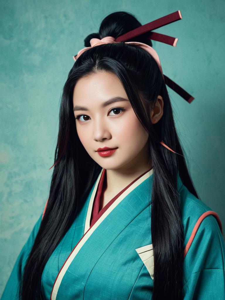 Realistic Nezuko Kamado Cosplay Woman in Traditional Japanese Costume