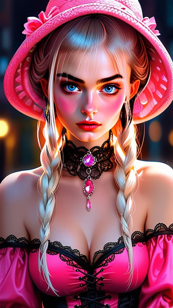 Portrait of Woman in Pink Hat and Corset Dress
