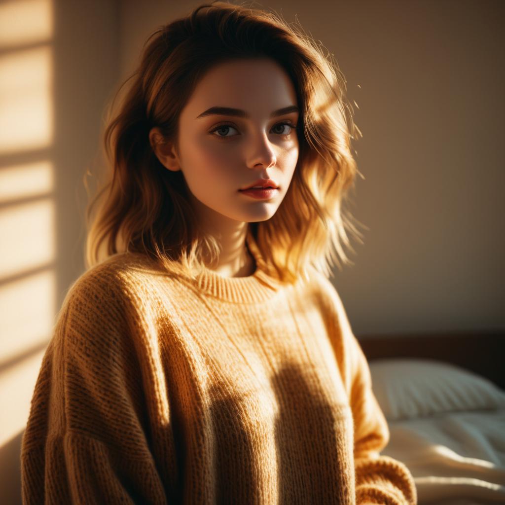 Young Woman in Cozy Sweater | Tranquil Portrait