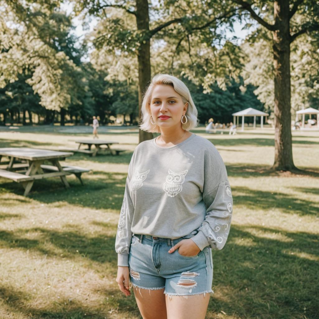 Woman in Owl Sweatshirt in Park