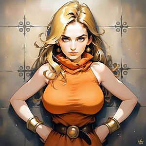 Confident Woman in Orange Top - Digital Illustration