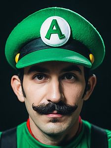 Man in Mario Luigi Costume Halloween Cosplay Headshot