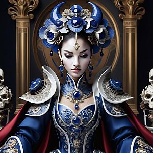 Regal Figure in Blue and Gold Attire
