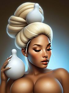 Hyperrealistic Digital Portrait of Woman with Elaborate Blonde Updo and Spherical Hair Accessories