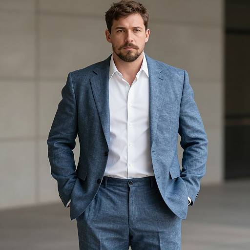 Confident Man in Blue Suit and White Shirt Portrait