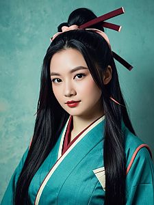 Realistic Nezuko Kamado Cosplay Woman in Traditional Japanese Costume