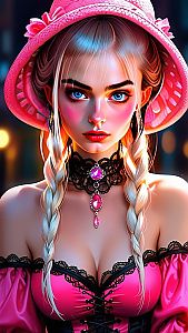 Portrait of Woman in Pink Hat and Corset Dress