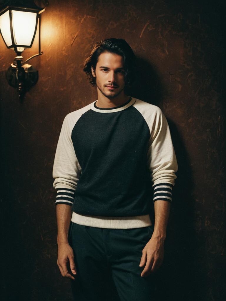 Man Cosplay Wearing Black and White Raglan Sweatshirt Realistic Photo