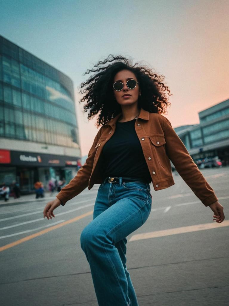 Stylish Woman in Urban Sunset