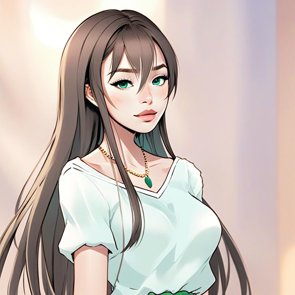 Hanazono Tae Anime Style Portrait With Green Eyes and Long Brown Hair