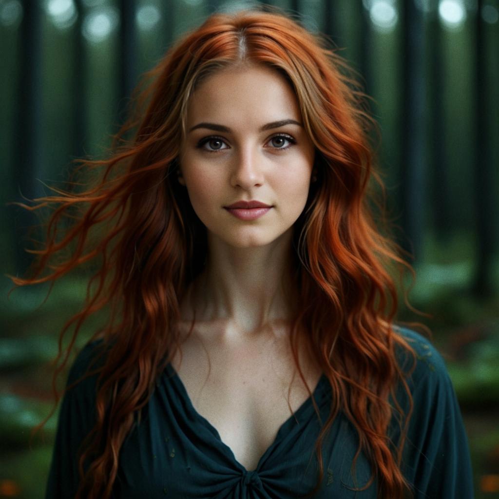 Portrait of a Woman with Red Hair in Nature