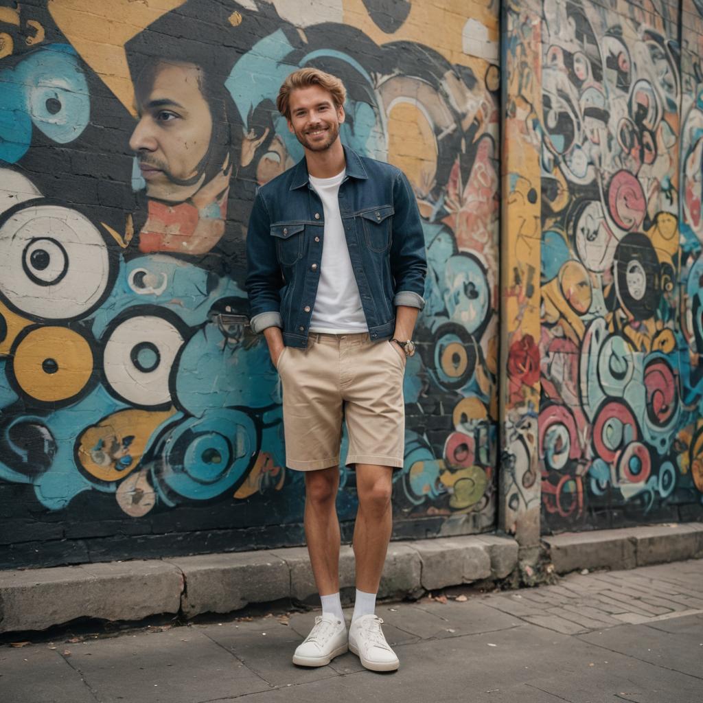 Stylish Man Against Vibrant Graffiti Wall