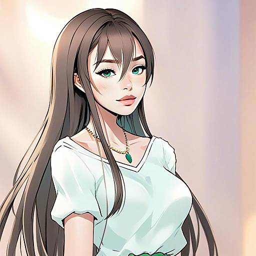 Hanazono Tae Anime Style Portrait With Green Eyes and Long Brown Hair
