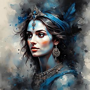 Mystical Woman with Blue Gemstone Jewelry