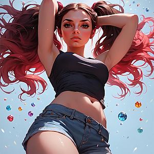 Confident Young Woman with Red Hair in Fantasy Setting
