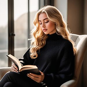 Young Woman Reading in Cozy Chair