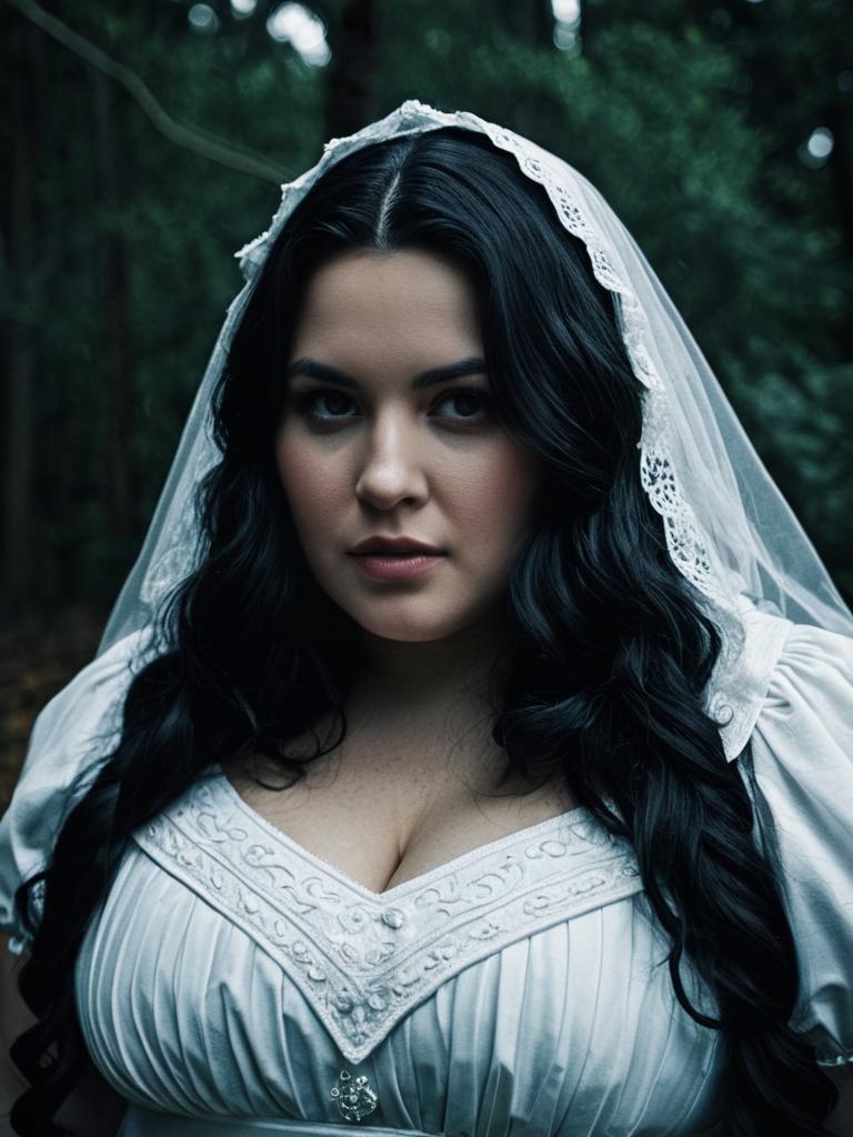 Plus Size Woman in La Llorona Costume Photorealistic Cosplay Portrait