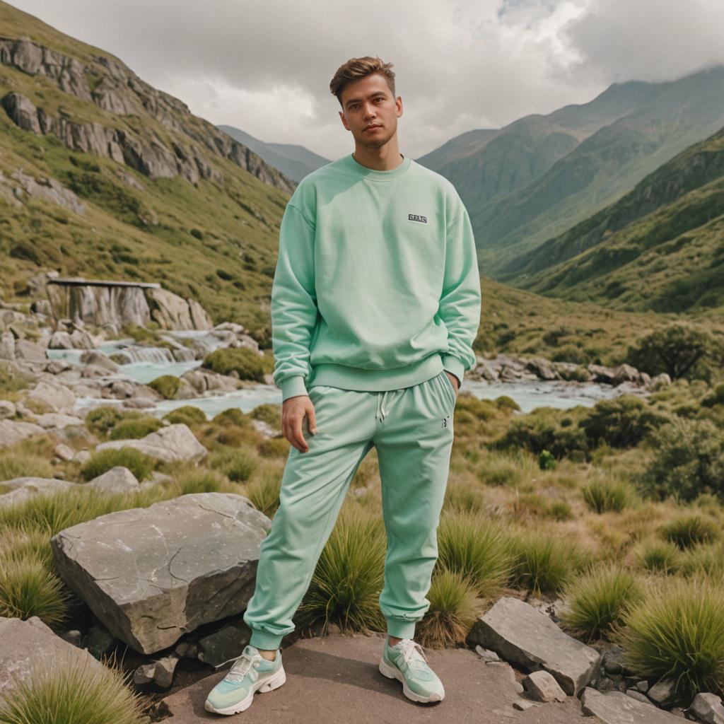 Stylish Man in Mountain Landscape