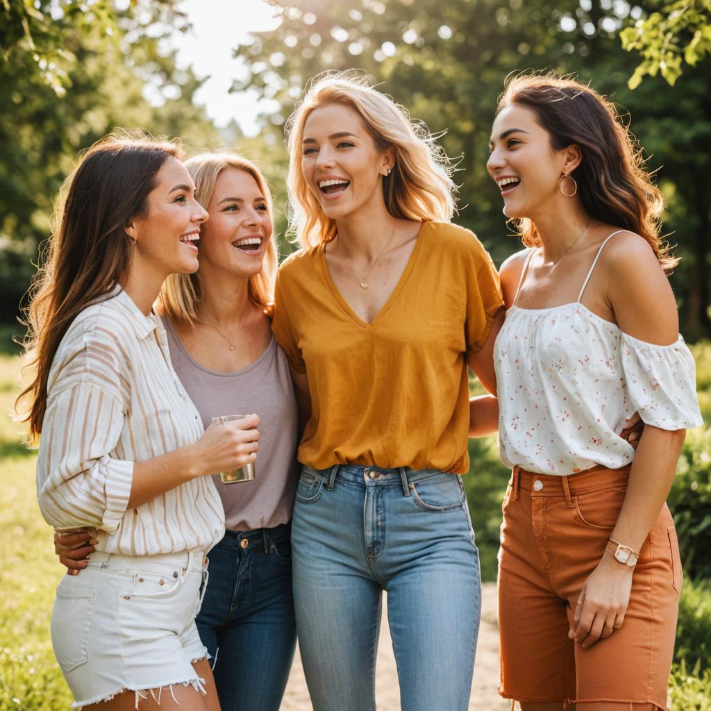 Cheerful Women in Outdoor Setting