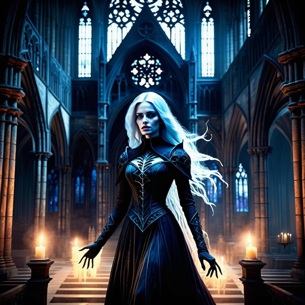 Striking Woman in Gothic Cathedral