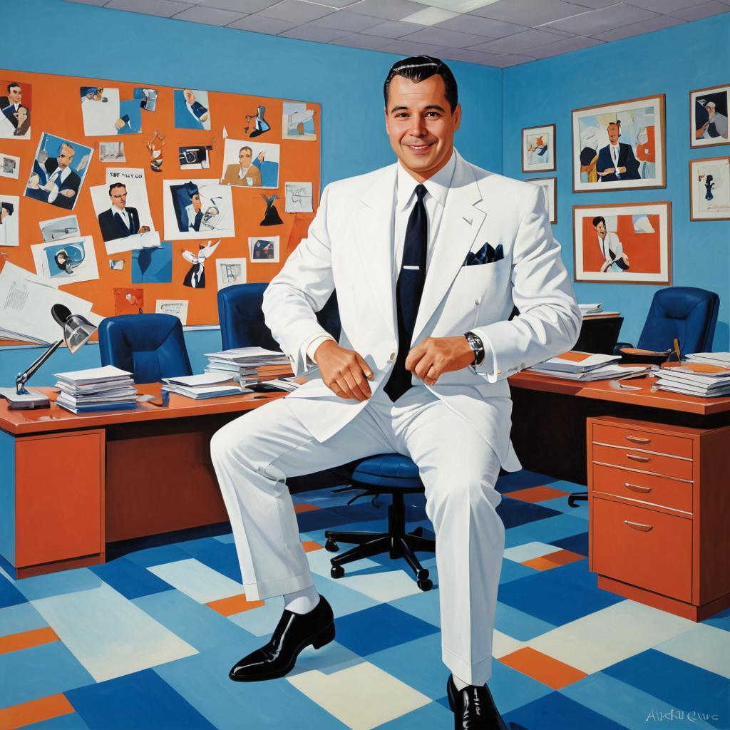 Man in Stylish White Suit in Colorful Office