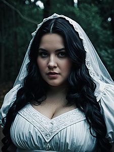 Plus Size Woman in La Llorona Costume Photorealistic Cosplay Portrait