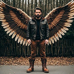 Man with Wings in Forest