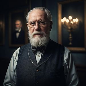 Elderly Man in Vintage Attire with Candelabra