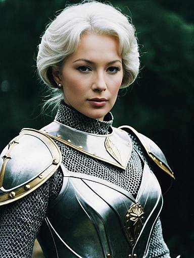 Woman in Helen Mirren Excalibur Costume Waist-Up Editorial Portrait