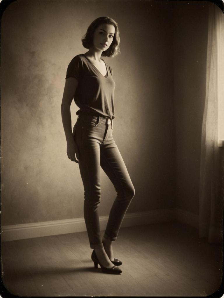 Monochrome Photo of Woman in Skinny Jeans