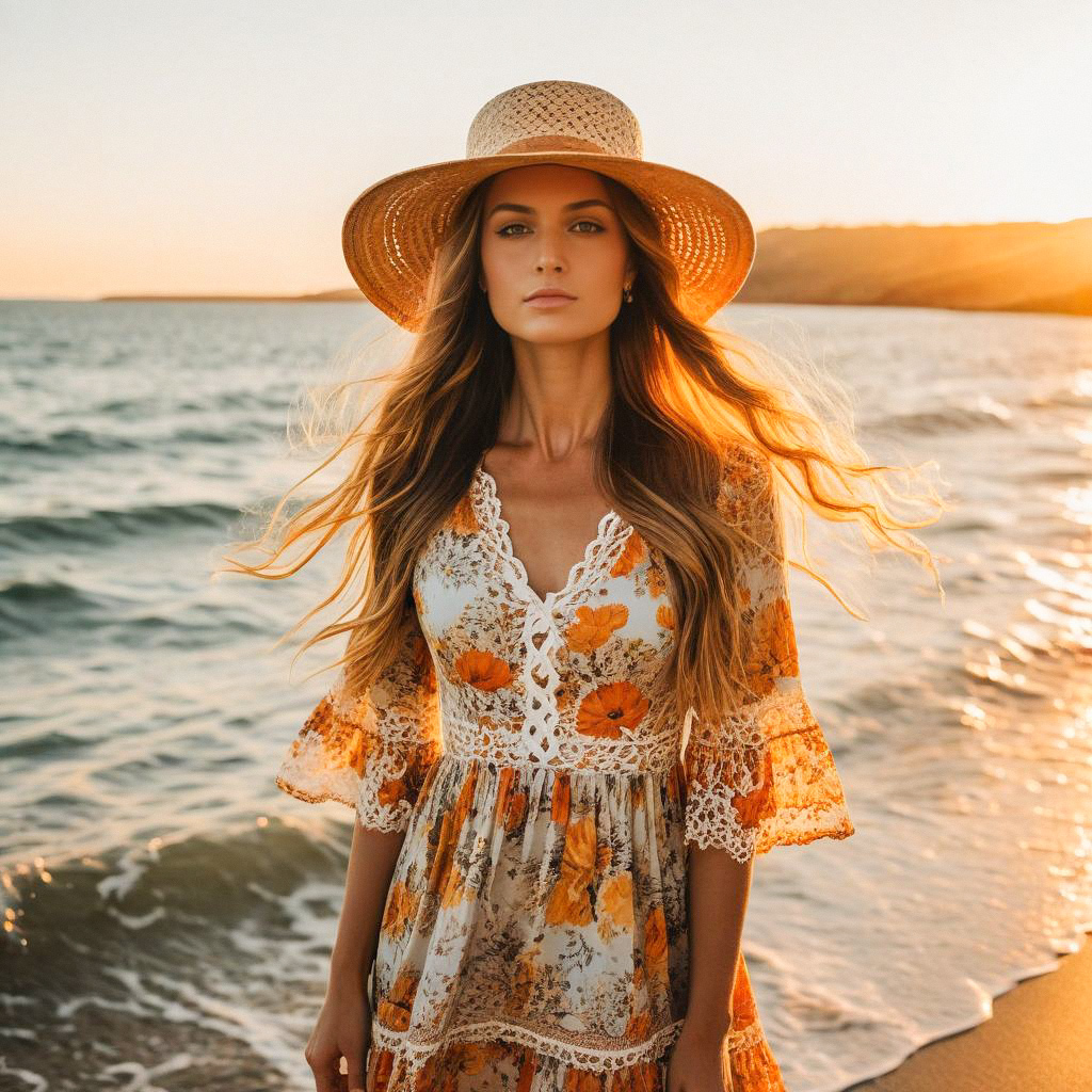 Woman on Beach at Golden Hour