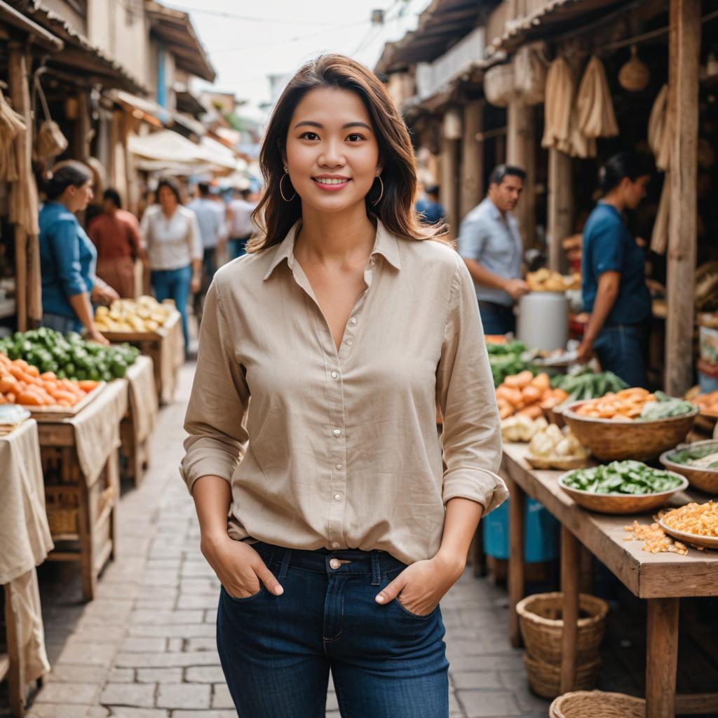 Smiling Woman in Vibrant Market