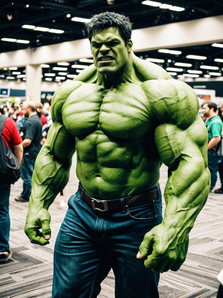 Man in Hulk Costume at Comic Convention Natural Daylight