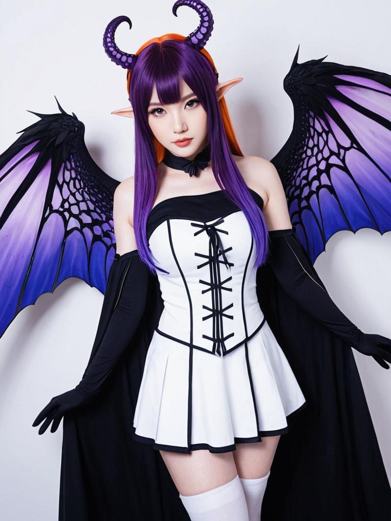 Ao-Chan Ninomae Inanis Cosplay with Purple Dragon Wings and Elf Ears