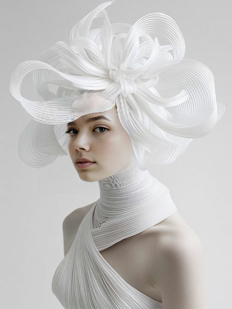 Elegant Woman with Sculptural Headpiece