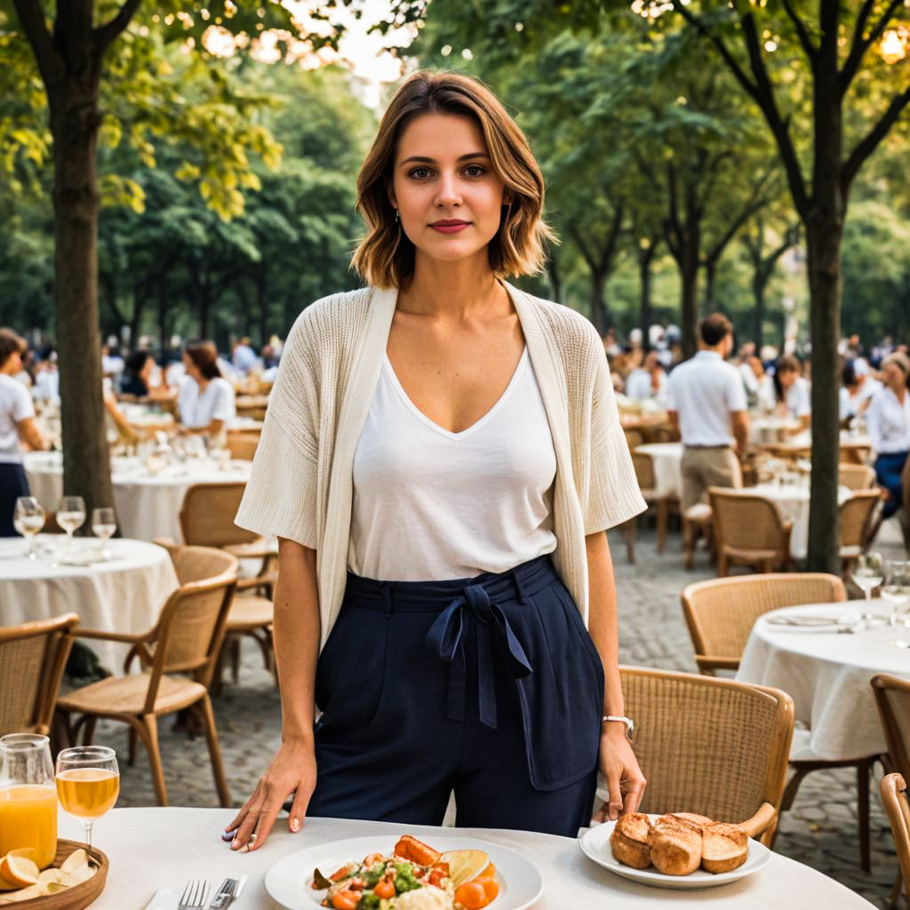 Confident Woman at Outdoor Dining Setting