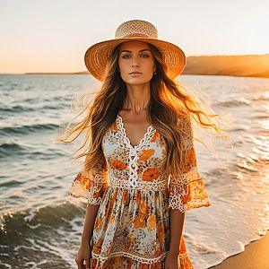 Woman on Beach at Golden Hour