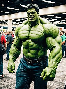 Man in Hulk Costume at Comic Convention Natural Daylight