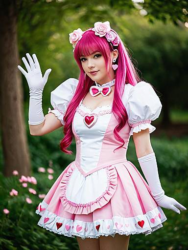 Magical Girl Cosplay Woman in Pink Heart-Themed Dress
